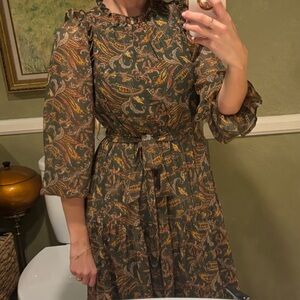Moon River Paisley Green midi dress xs
